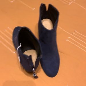 Navy blue wedge boots never worn brand new